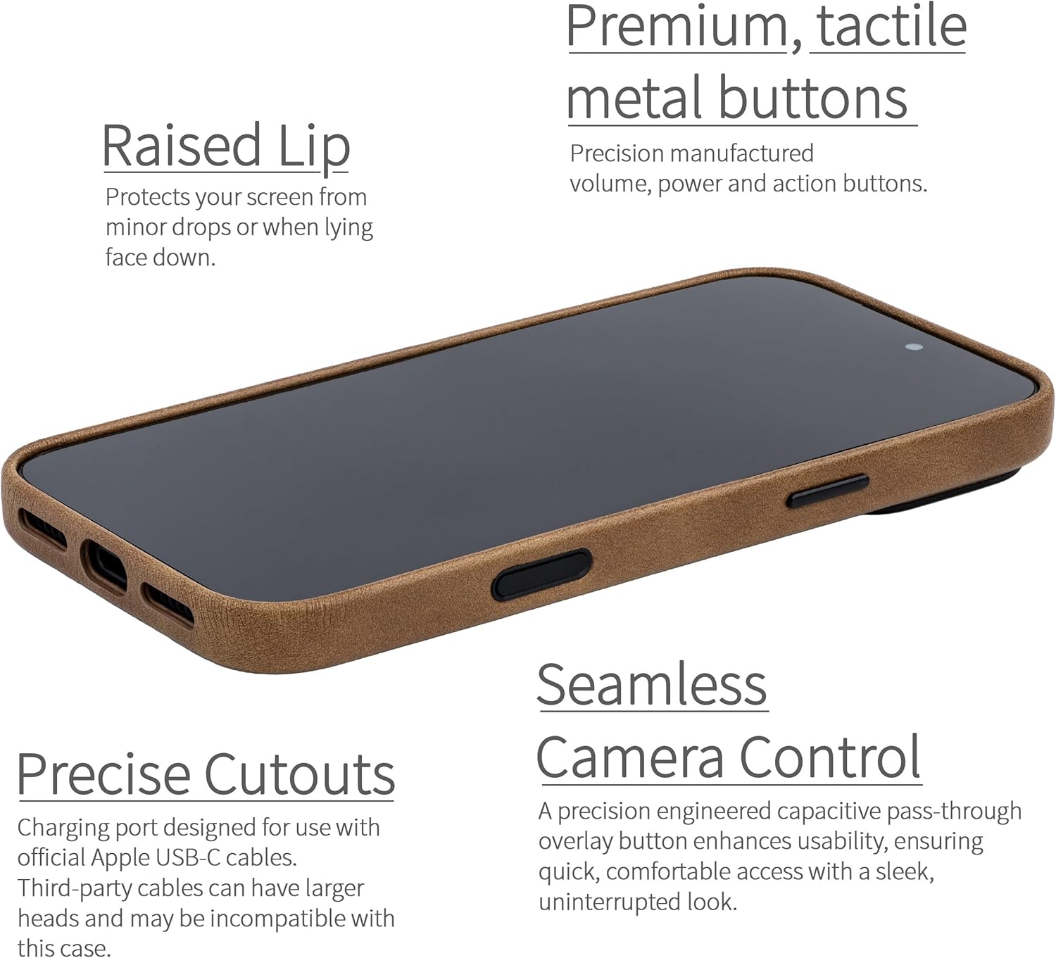 Dockem Faux Leather Case for iPhone 17 Pro Max Compatible with MagSafe, with Capacitive Camera Control Button (MSVL, Light Brown) - Image 3