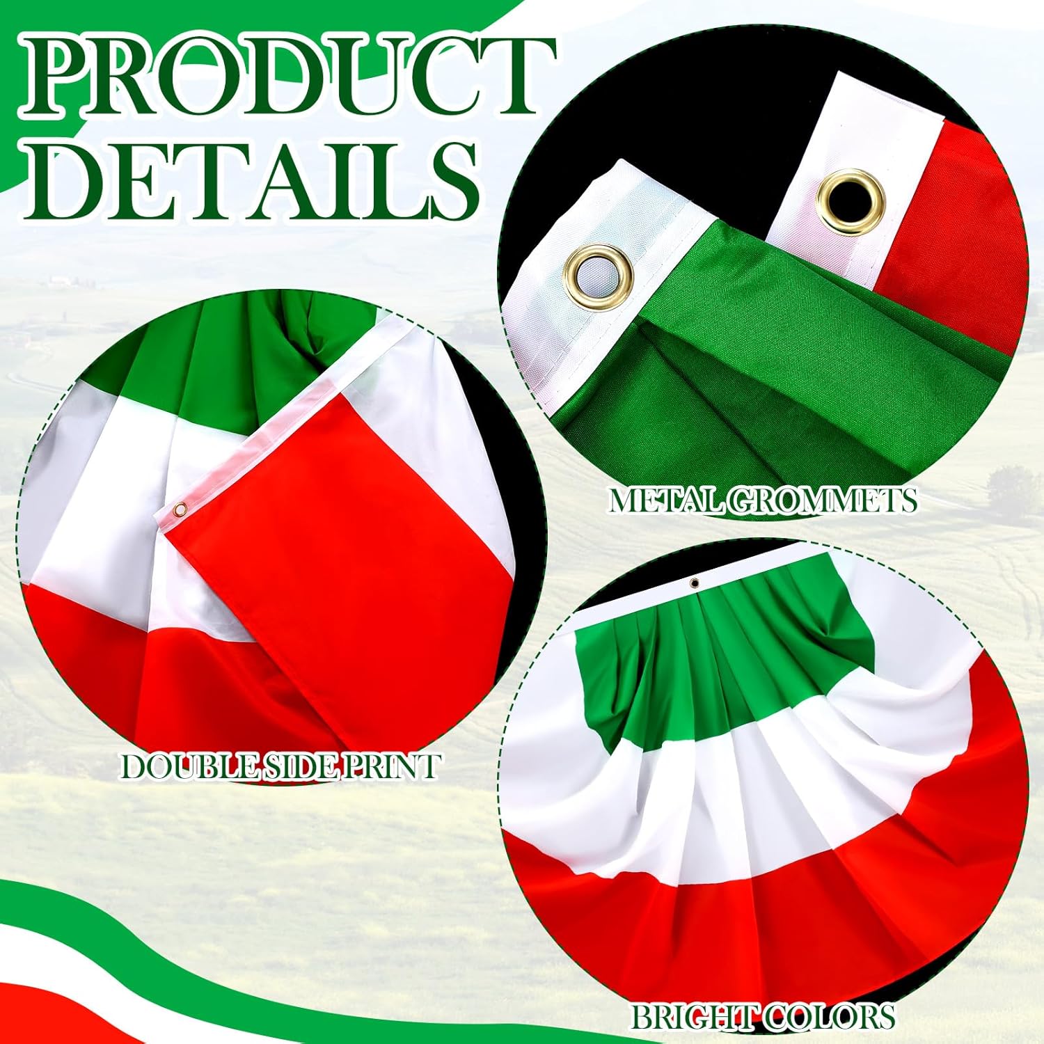 Remagr 4 Pack 3 x 6 ft Italy Pleated Fan Flag Italian Pleated Bunting for Indoor Outdoor Porch Decorations Italy Half Fan Flag Patriotic Holiday Decorations Celebrations