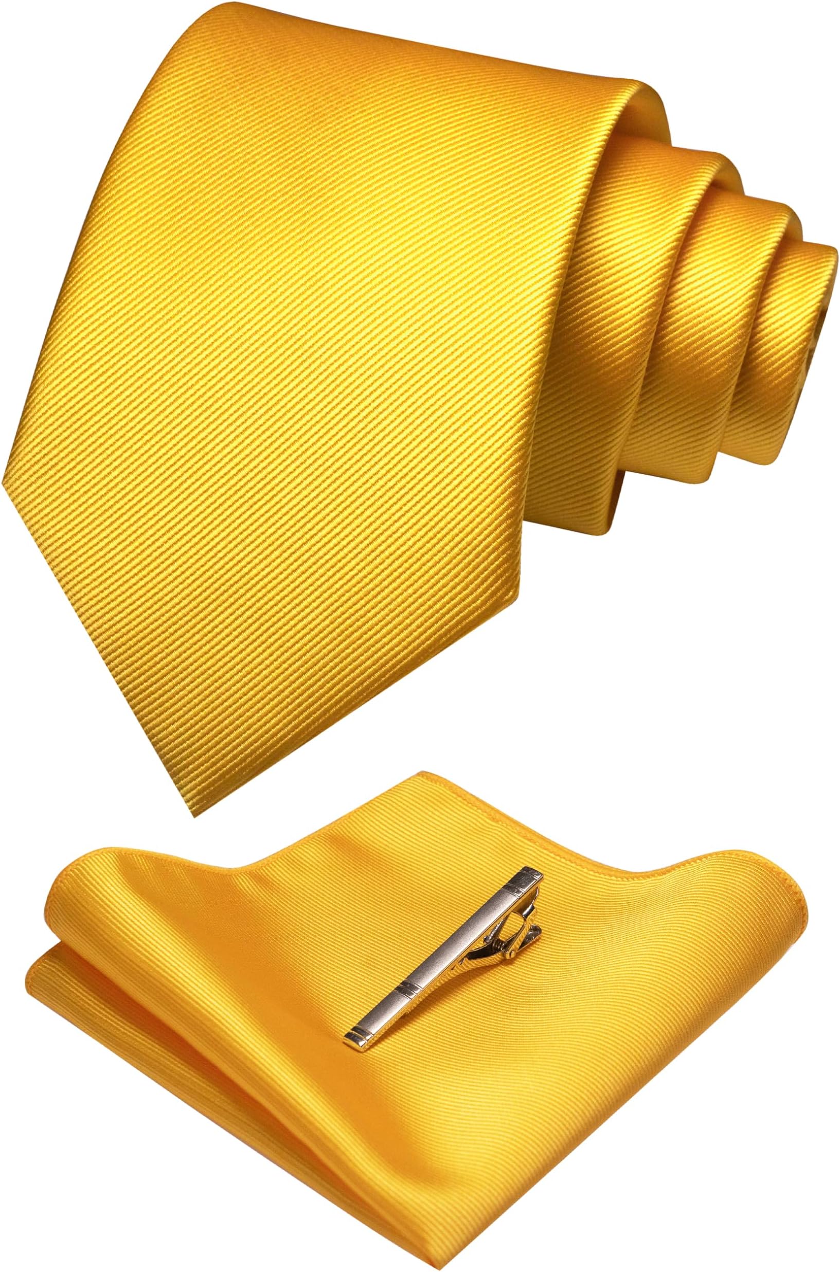 JEMYGINS Solid Color Formal Necktie and Pocket Square Tie Clip Sets for Men