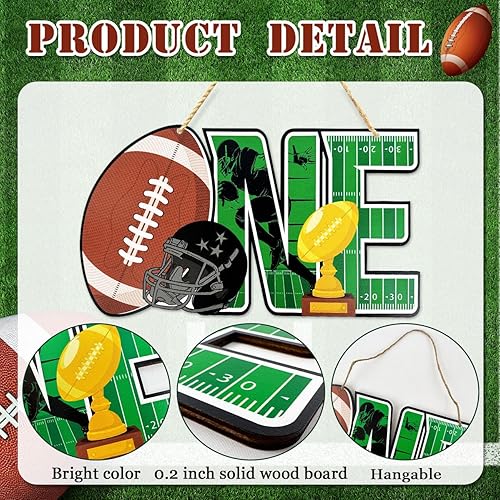Miniatura 3 de Letrero de madera de Football One, decoración de fiesta de fútbol para niños, primer cumpleaños, decoración de pared, exhibición de mesa, silla de