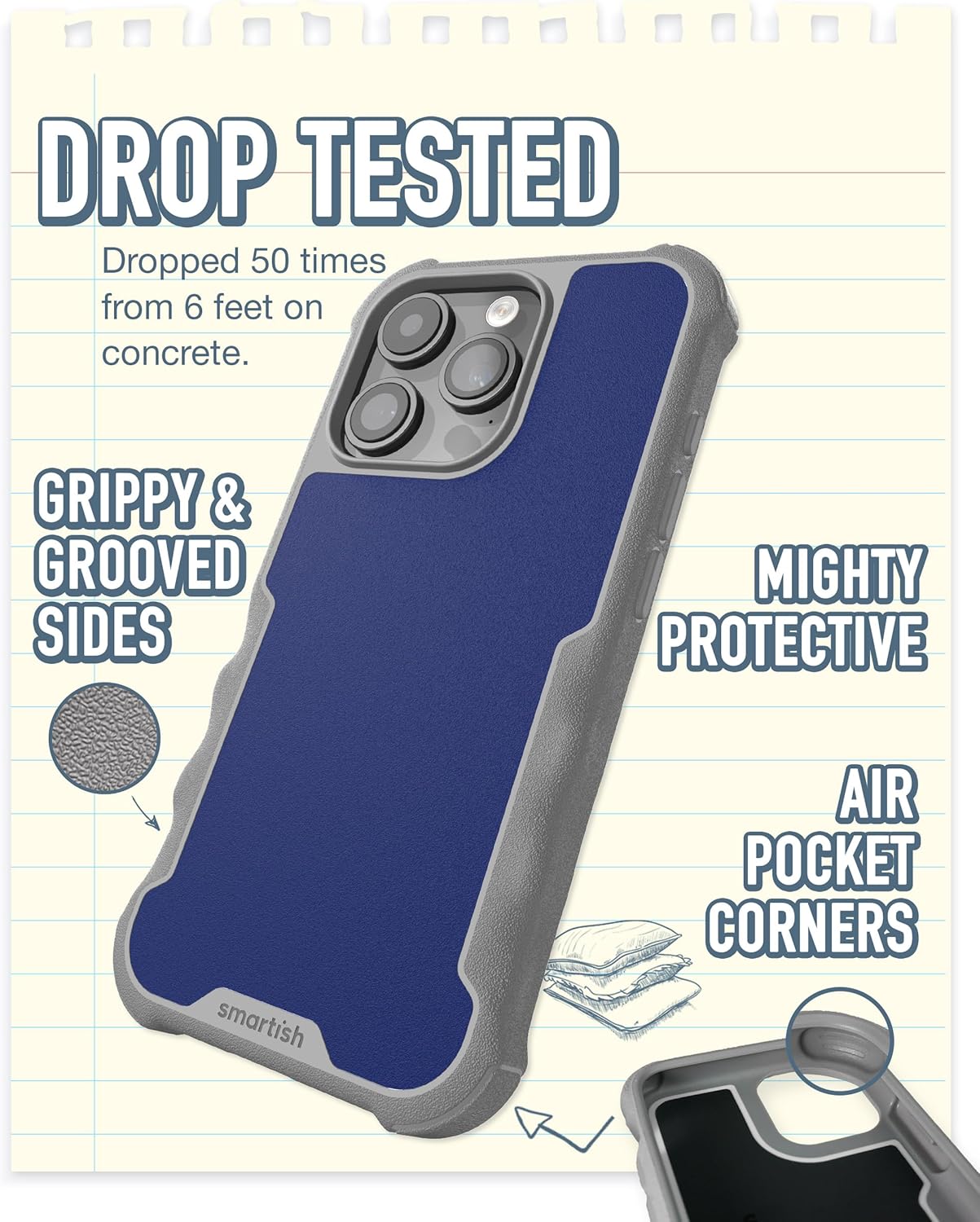 Smartish® iPhone 15 Pro Protective Magnetic Case - Gripzilla Compatible with MagSafe [Rugged + Tough] Heavy Duty Grip Armored Cover w/Drop Tested Protection for Apple iPhone 15 Pro - Blueberry Bandit