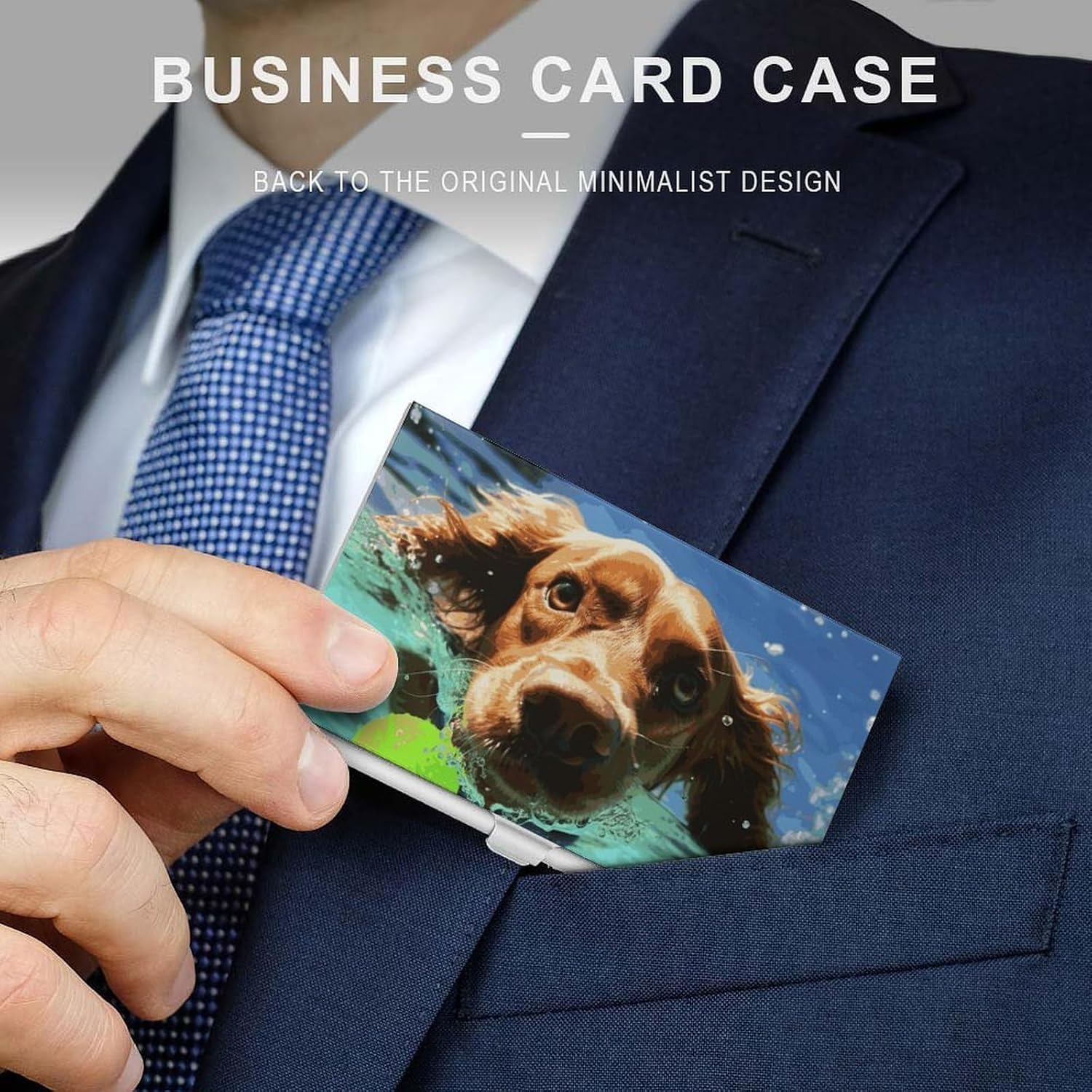 Funny Swimming Dog Metal Business Card Box, Credit Card Bag Buckle, Suitable for Men And Women to Carry Easily image 3