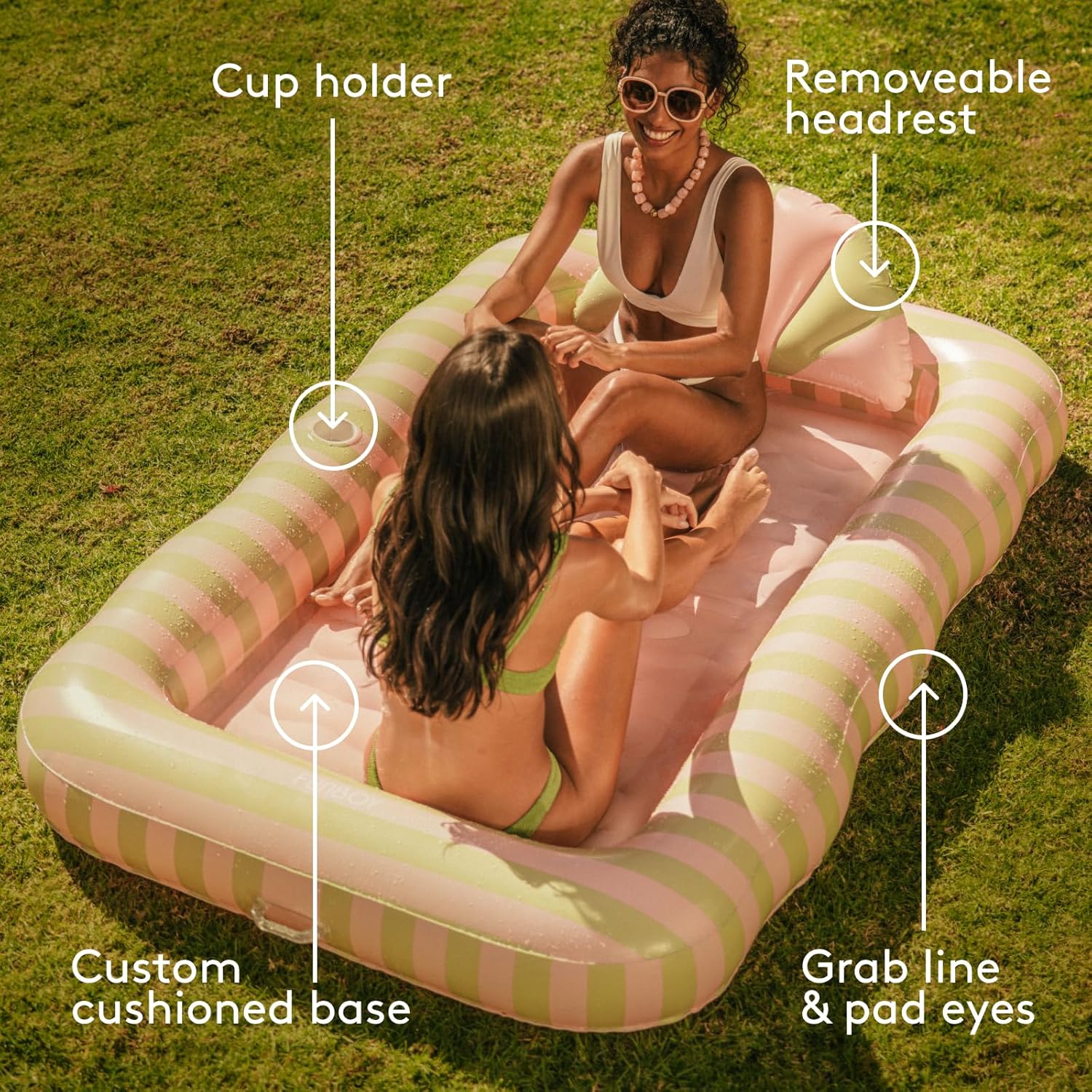 FUNBOY Tanning Pool Lounger Float, XL 72'' x 48'' Pool Float with Custom Pillow and Large Cup Holder, Perfect for Pool or Backyard.