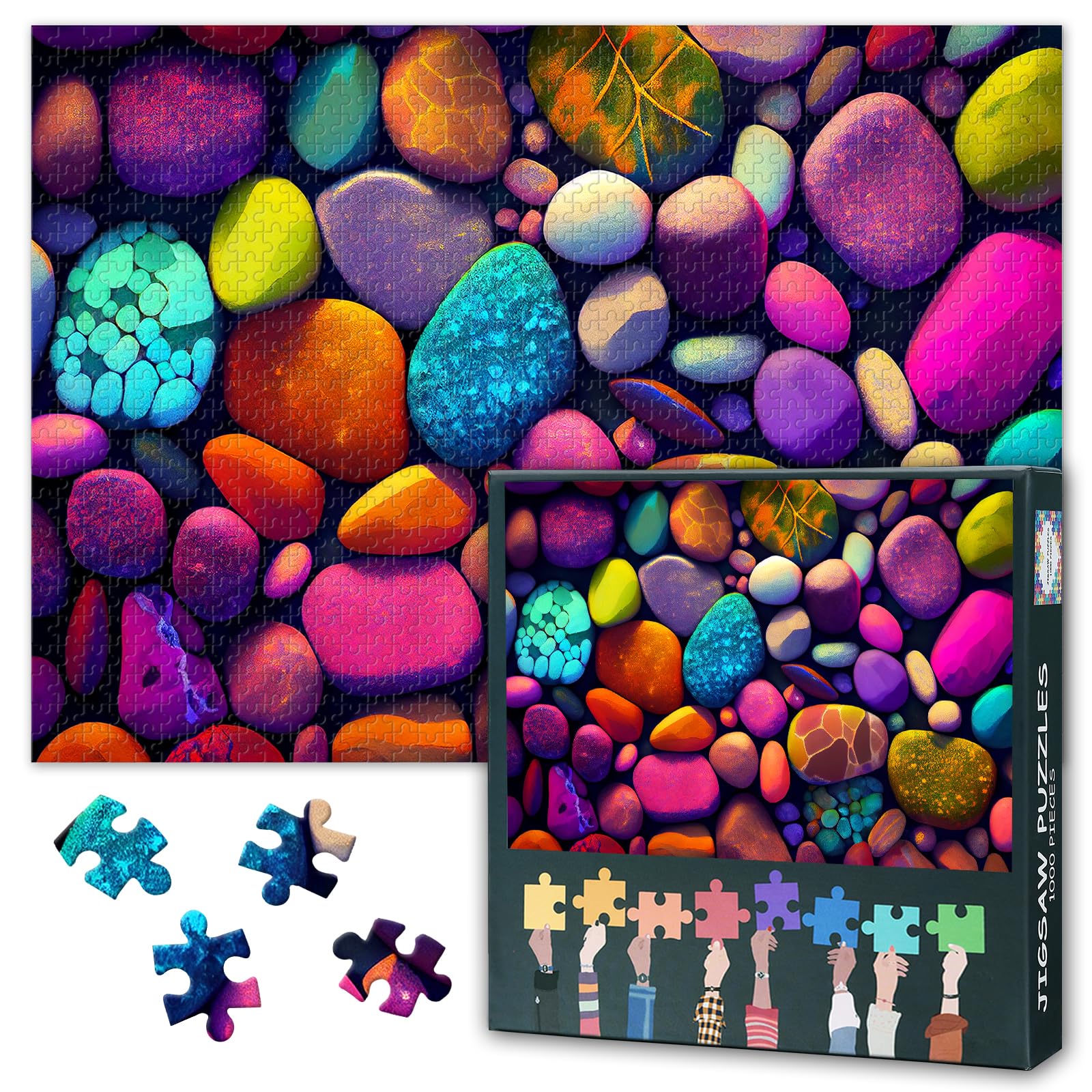 Modern Jigsaw Puzzle Set Colorful Natural Gem Stones Pattern Puzzles 1000 Pieces Paintings Colorful Stones Picture for Adults Challenging Game Funny Gifts - Image 2