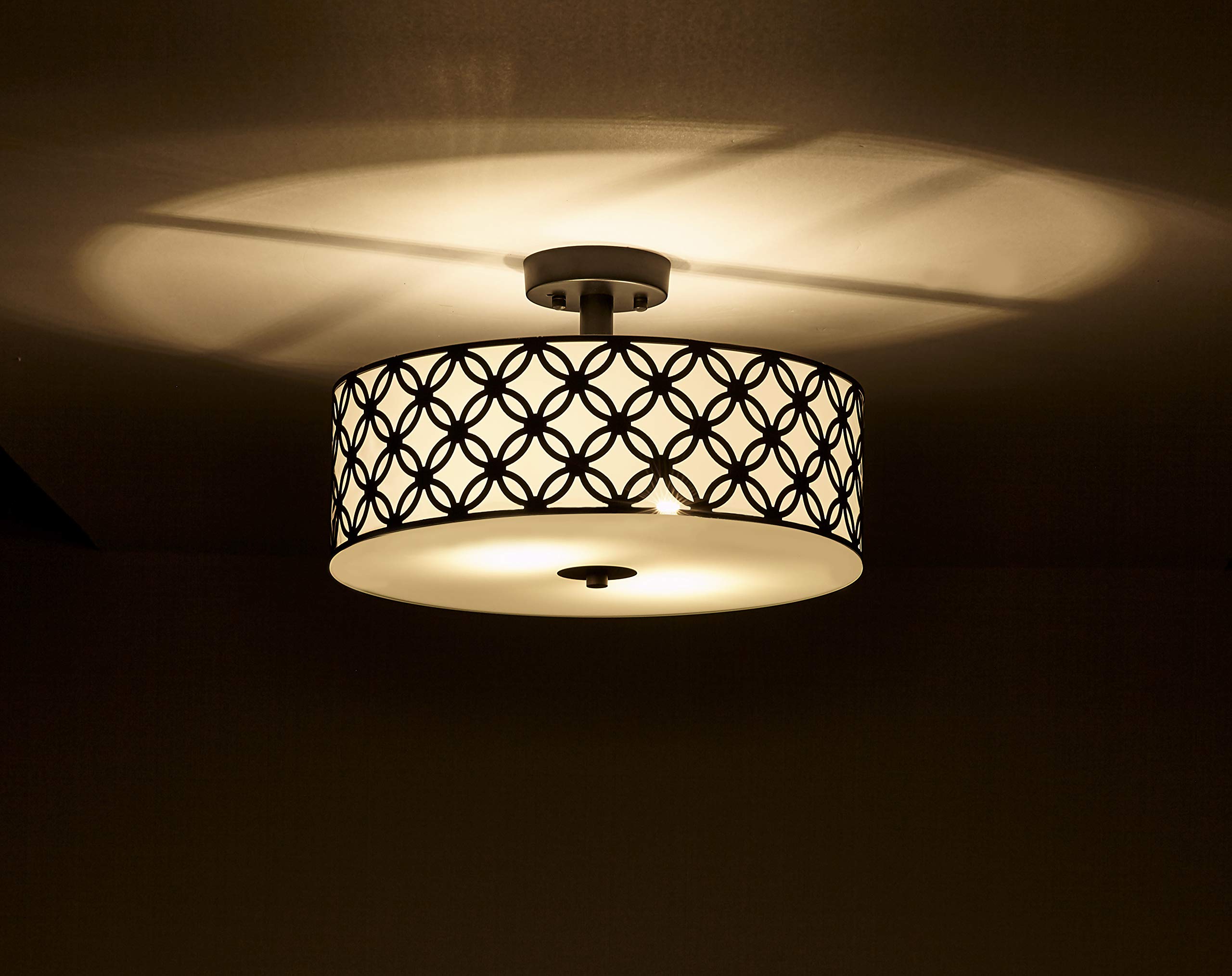 SOTTAE 12" Black Semi Flush Mount Ceiling Light,Metal Drum Flush Mount