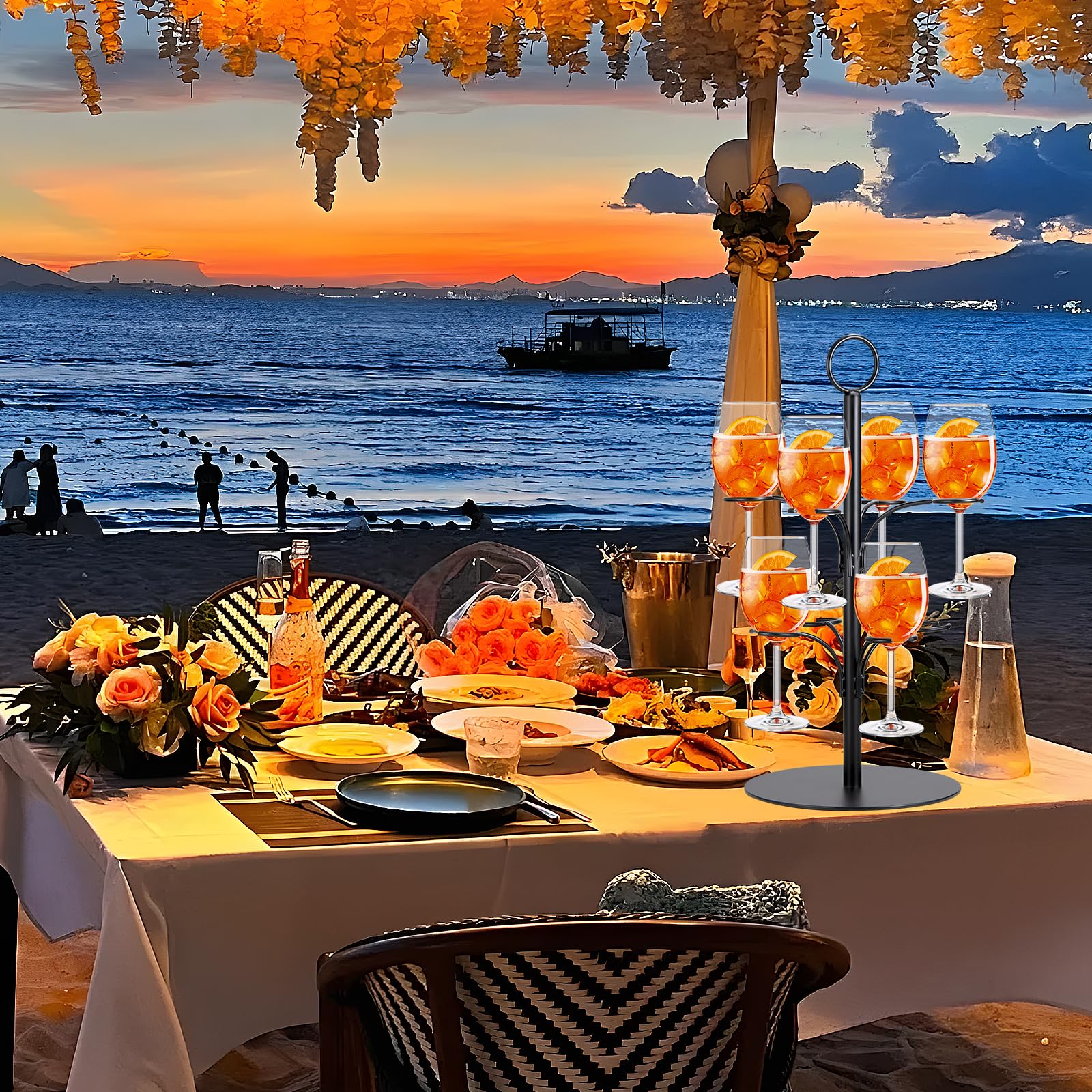 Tour à Boissons,2 étages 8 verres,Tour Aperol,Support d'arbre à Cocktail en Métal pour Fêtes,Mariages,Pubs,Fêtes de Famille (noir)
