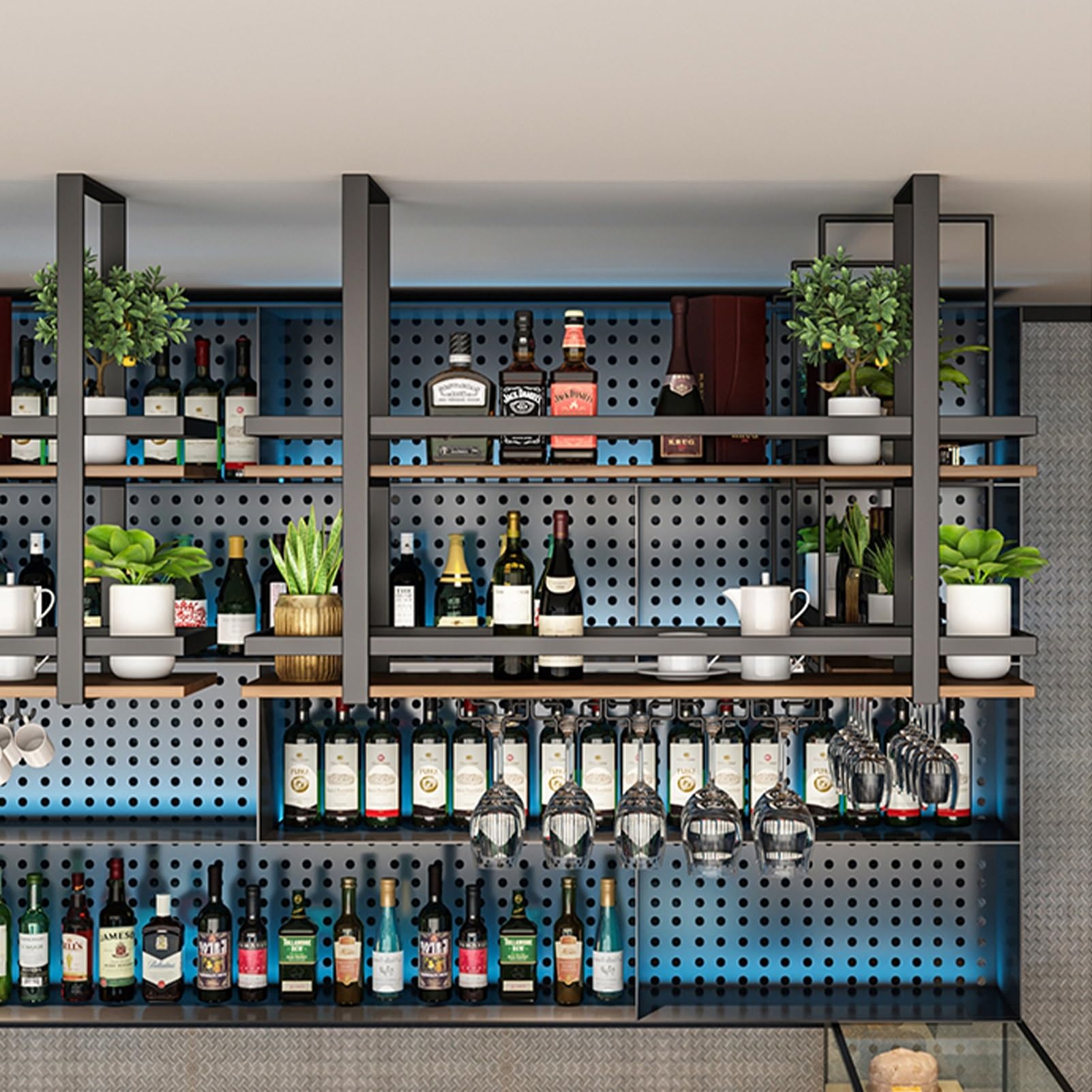 Support d'affichage décoratif suspendu en métal pour verres fins et crus