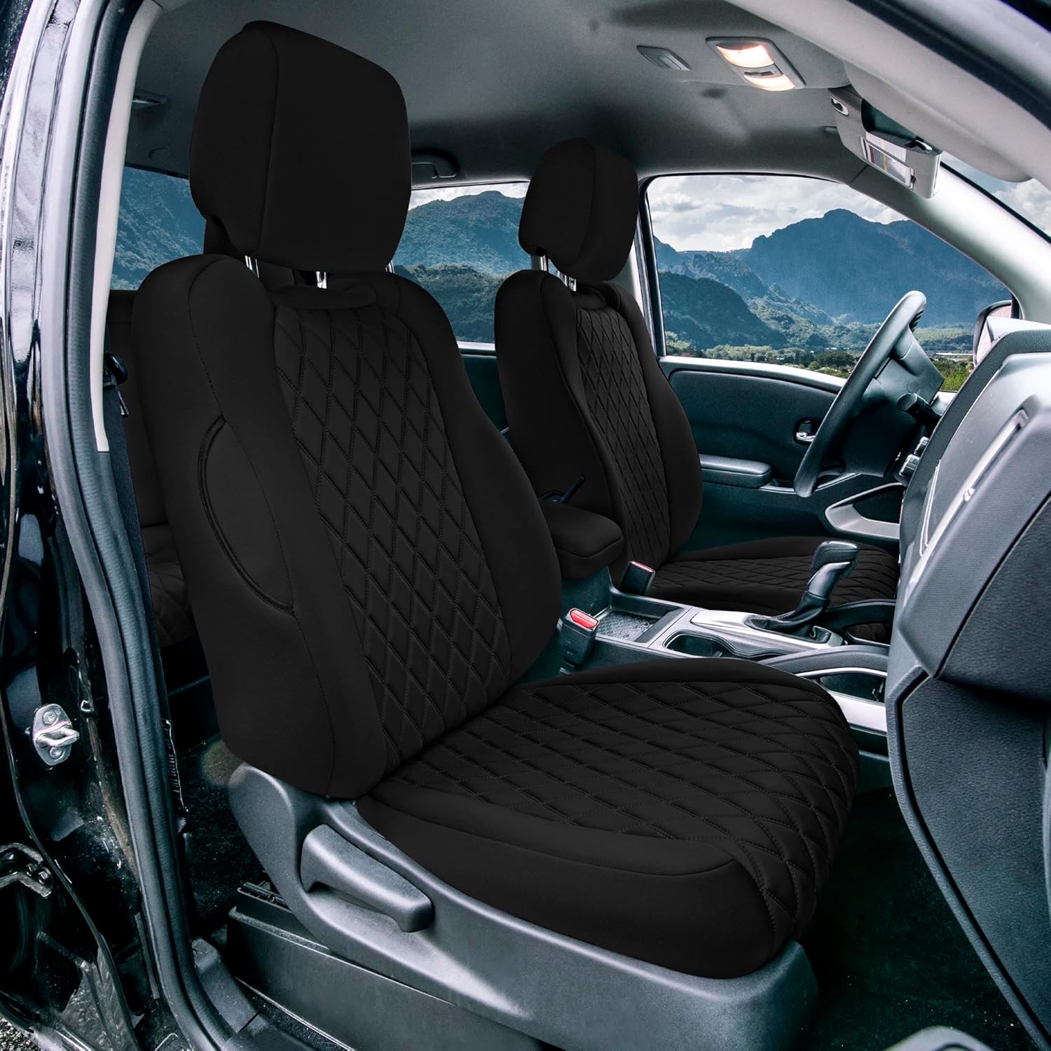 FH Group Custom Fit Car Seat Covers Specifically Made for 2022-2024 Nissan Frontier, Front Set Black Ultraflex Neoprene Waterproof Automotive Seat Covers for Pickup Truck, Nissan Accessories