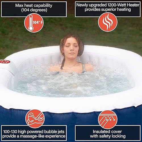Miniatura 3 de ALEKO HTIO2BLD HTIO2BLD - Bañera de hidromasaje inflable ovalada de alta potencia con bandeja de bebidas, cubierta ajustable y 3 cartuchos de