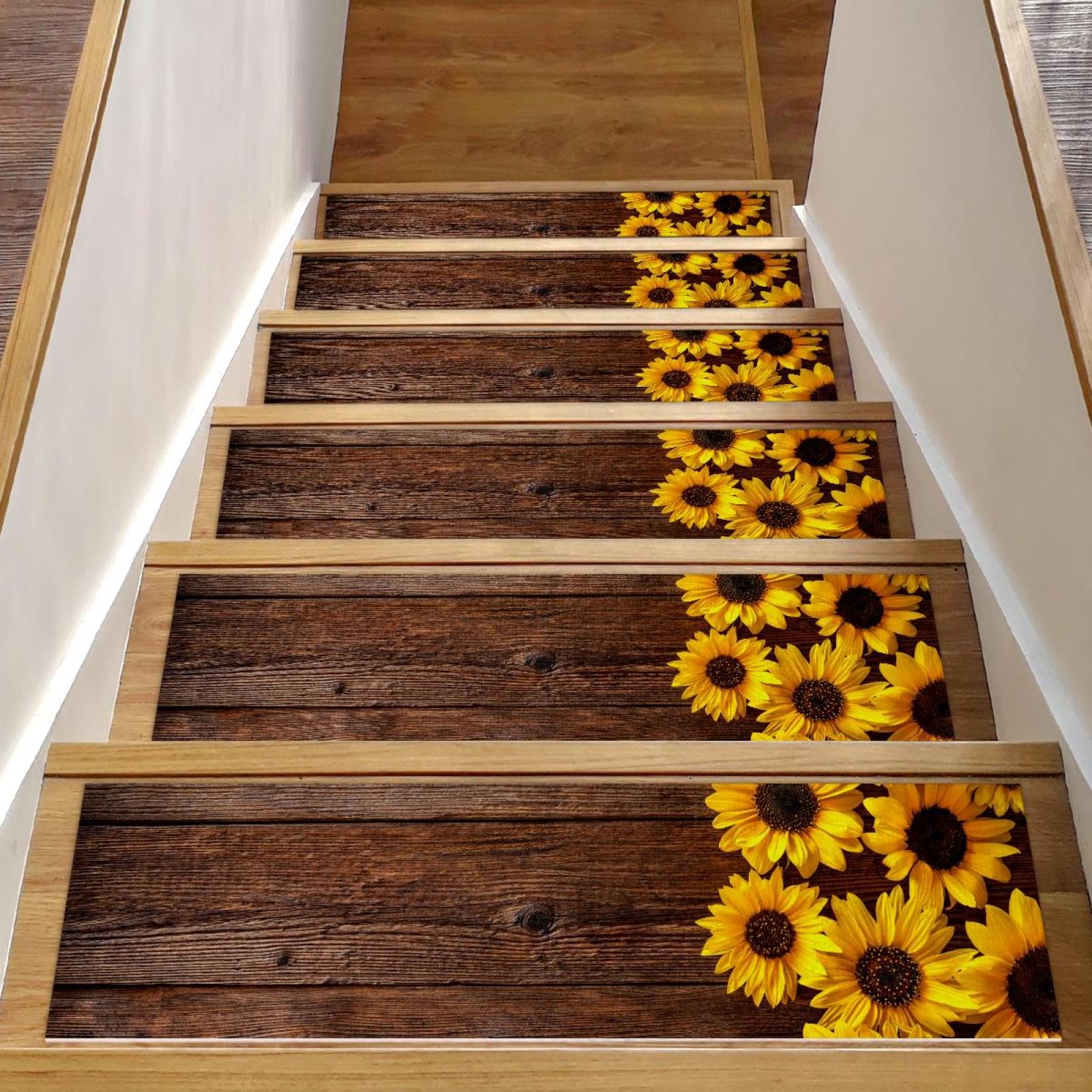 Alfombrillas de escalera de 30x8" con diseño de girasol, protectores de peldaños (15 uds.)