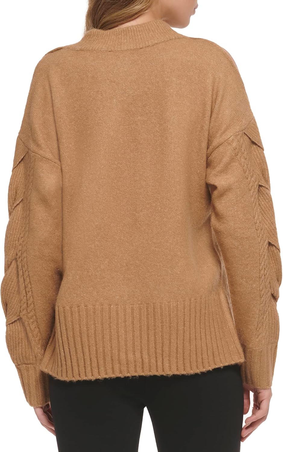 DKNY Womens Mock Neck Split Shoulder Cozy Sweater - Image 4