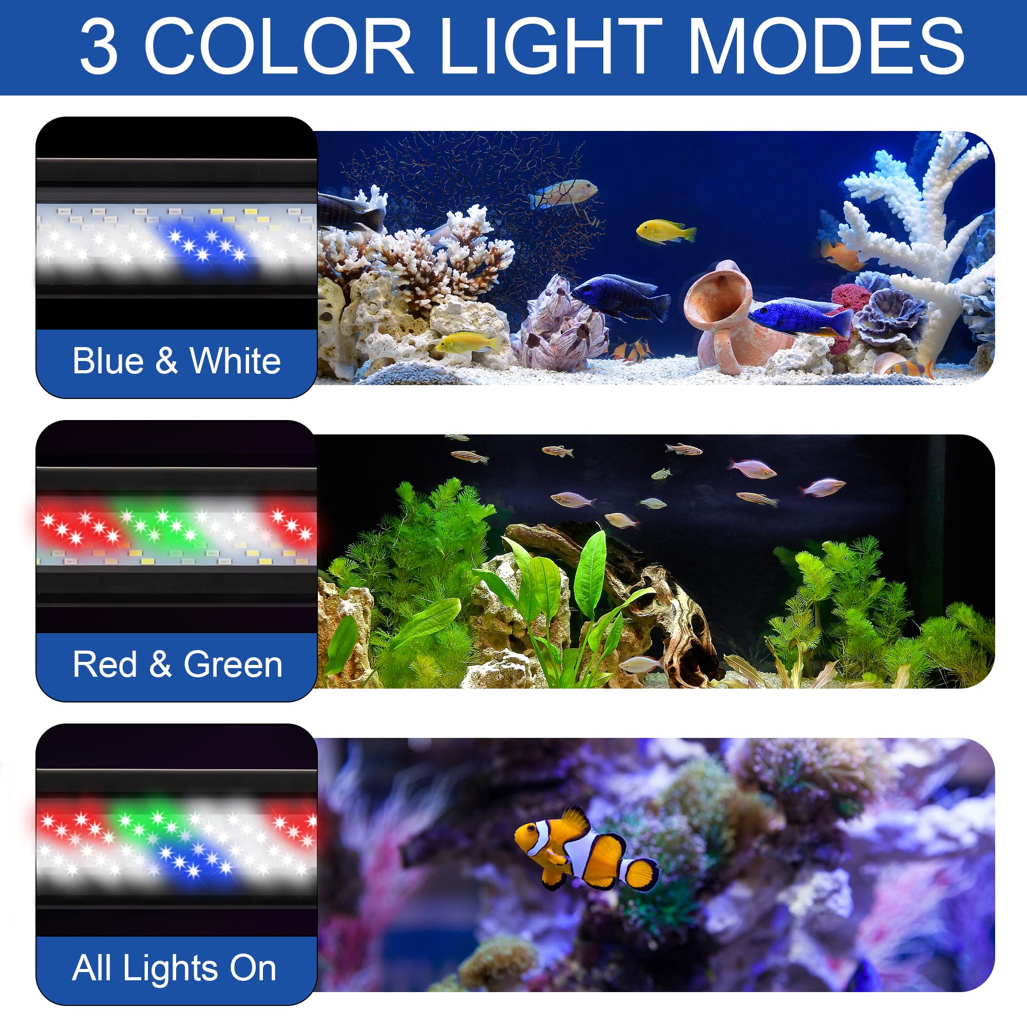 Led Aquarium Light, Full Spectrum Fish Tank Lights, Small 5/10 Gallon Freshwater Fishtank Hood Lighting for Grow Fish, Plants, Adjustable from 12 to 16 Inch