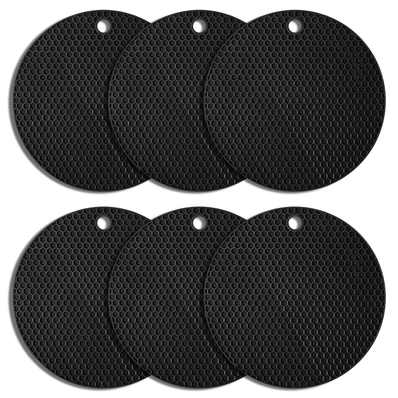 6 Pcs Round Silicone Trivets Mats, Heat Resistant Hot Pads Multipurpose Non-Slip Hot Pads for Kitchen Countertop Pot Holders for Table Hot Dishes Hot Pots Pans