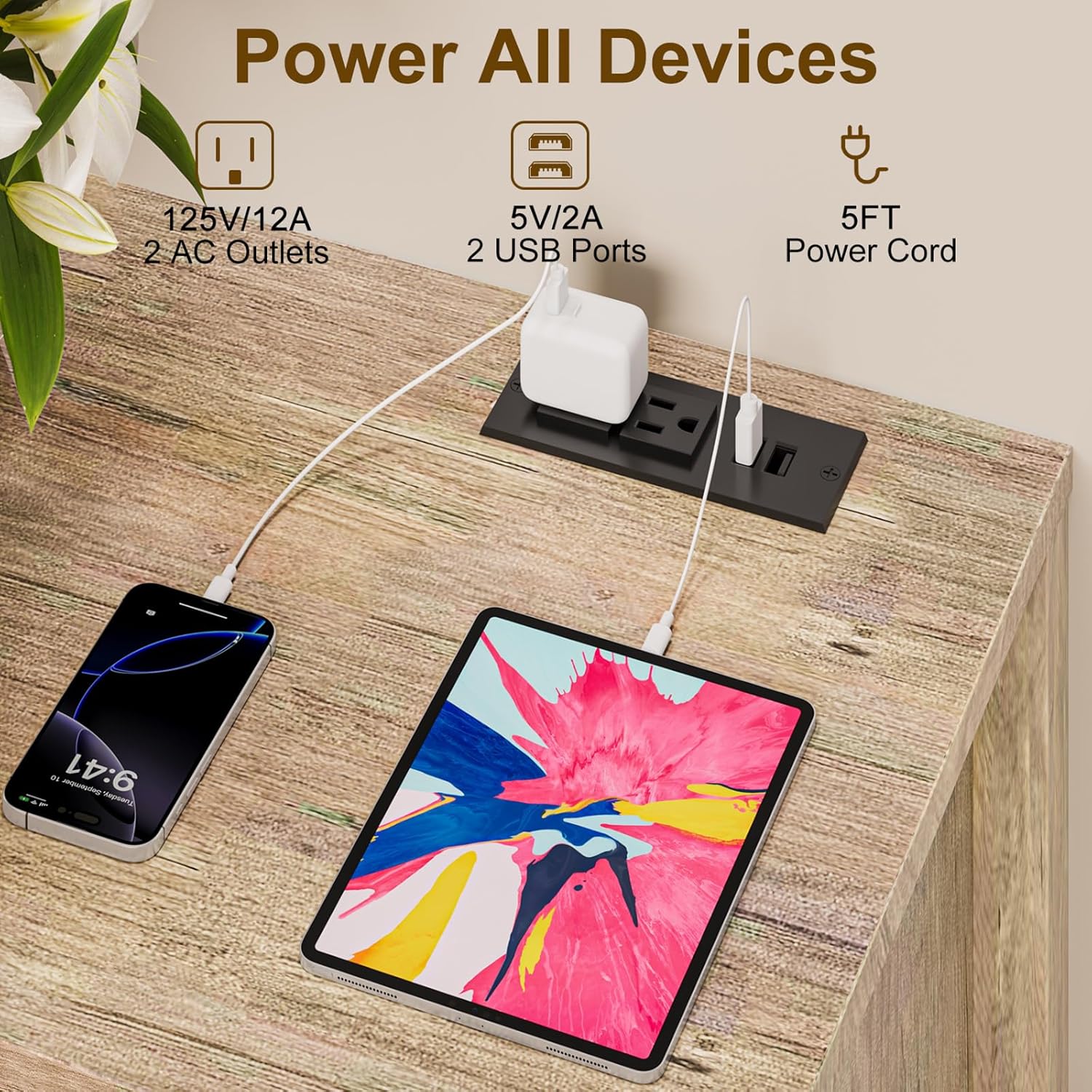 31.5" W Coffee Bar Cabinet with Outlets, 2-Door Farmhouse Console Table Sofa Storage Cabinet Narrow Buffet Sideboard for Kitchen, Pantry, Entryway, Hallway, Dining (Light Oak)