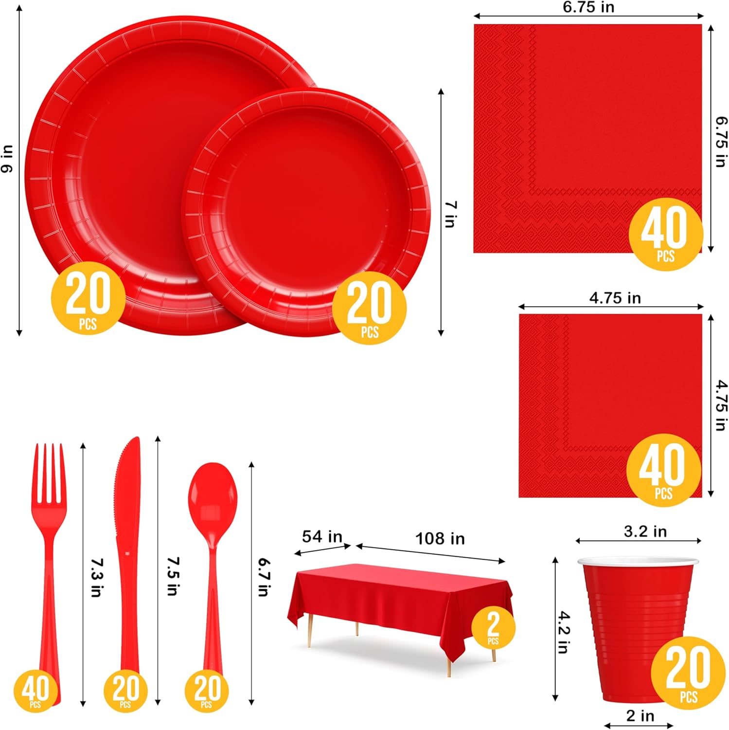 Party Solids 222 Pcs White Paper Plates and Napkins Sets, Disposable Plates For Party, Lunch & Cocktail Napkins Paper, 18oz Plastic Cups, Cutlery and White Table cloth Plastic Dinnerware Set