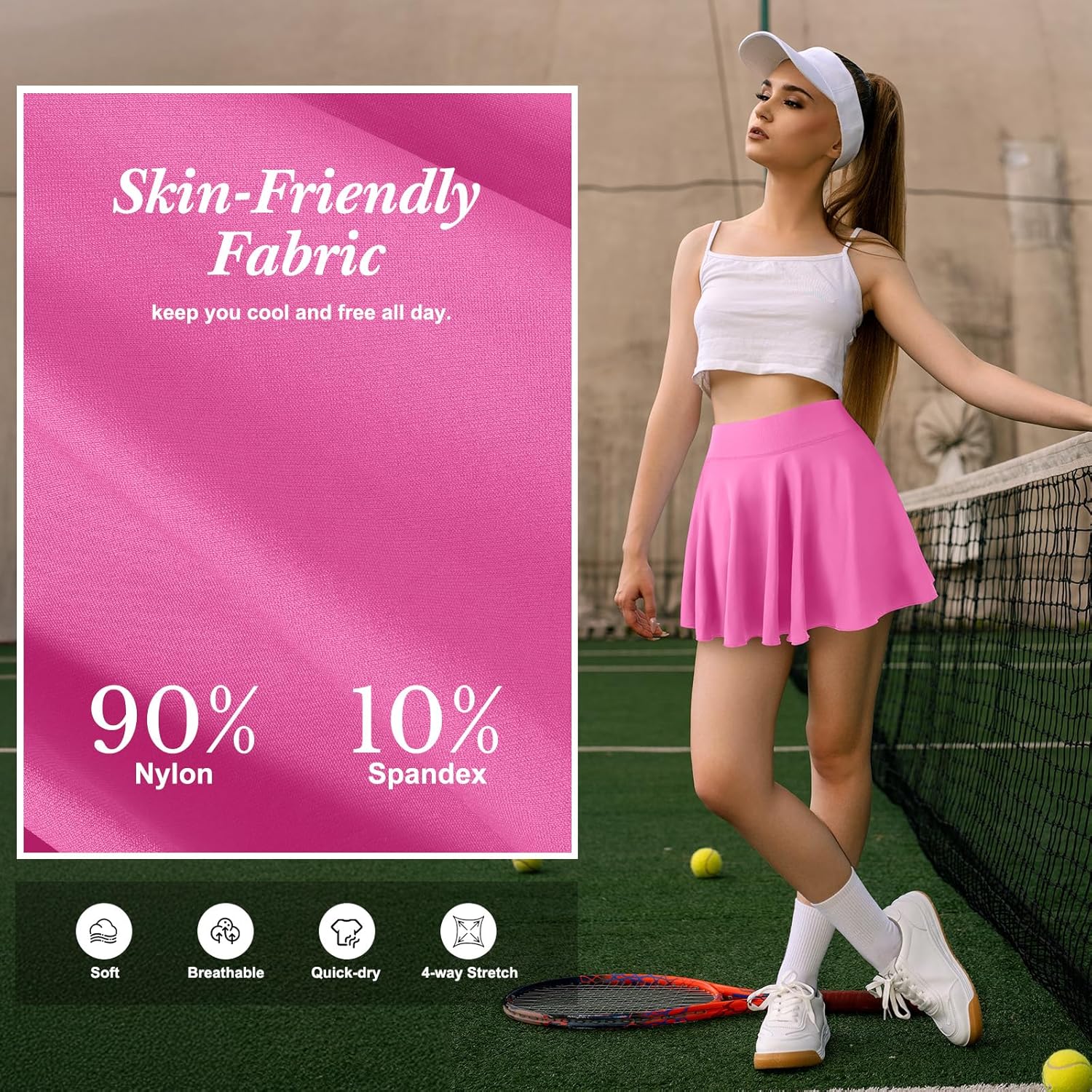 3 Pack Women Pleated Tennis Golf Skirts Inner Short High Waisted Tummy Control Athletic Skort with Pockets for Workout