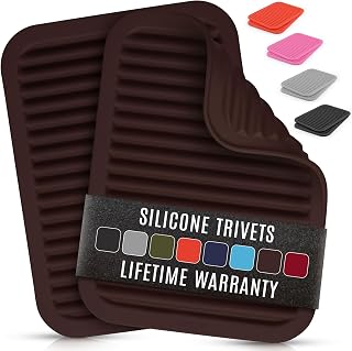 Zulay 2-Pack 9"x12" Silicone Trivets for Hot Pots & Pans – Heat-Resistant, Non-Slip Trivet Mats – Durable, Flexible, Multi-Purpose Hot Pads for Kitchen Counter & Table - Dark Mahogany
