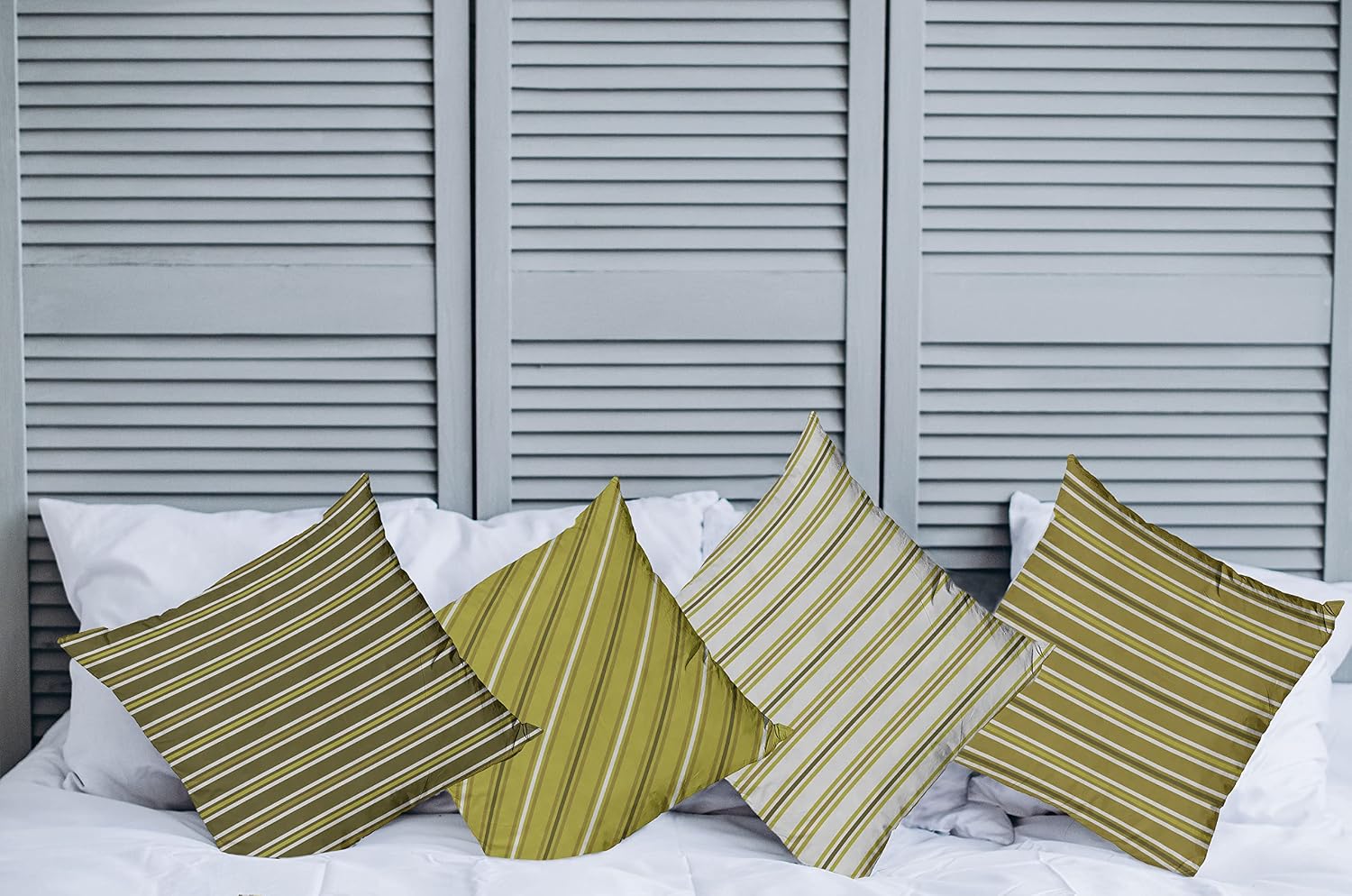 Ambesonne Striped Throw Pillow Cushion Case Pack of 4, Abstract Simplistic Style Diagonal Vertical and Horizontal Lines, Modern Accent Double-Sided Digital Printing, 16", Fawn Khaki and Apple Green