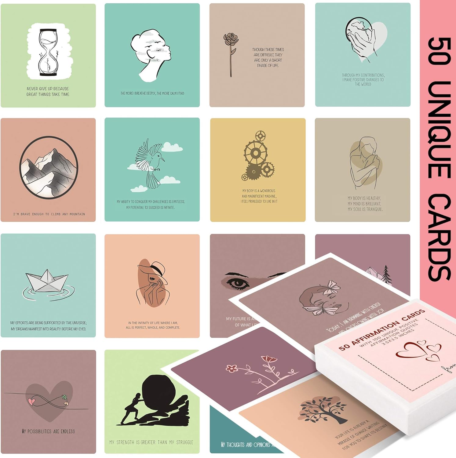 50 Affirmation Card for Women With 100 positive affirmation quotes, daily affirmation cards set. Self Care and Meditation Gift For Women. Empowering, Inspirational Affirmation for Stress Relief 50 Affirmation Card for Women With 100 positive affirmation quotes, daily affirmation cards set. Self Care and Meditation Gift For Women. Empowering, Inspirational Affirmation for Stress Relief