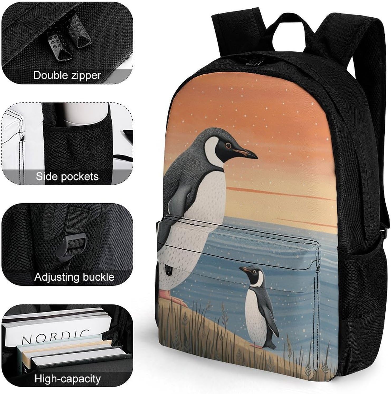 Portable Penguin Backpack with Front & Side Pockets image 3