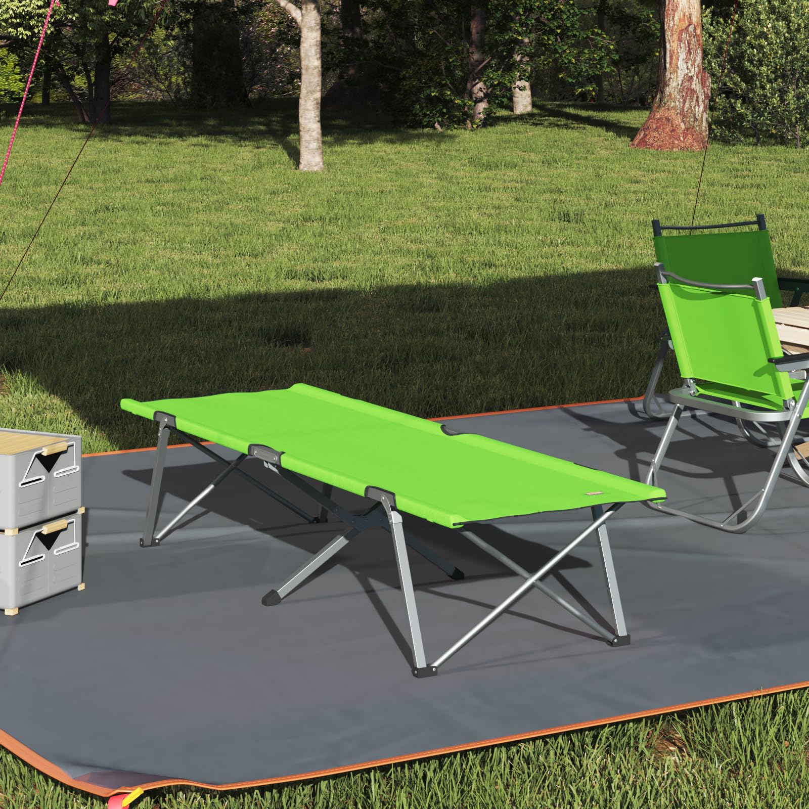 SKM Faltbares Campingbett Dunkelgrün Metall, Stoff Einzel Faltbar,Sportartikel,Outdoor-Aktivitäten,Camping & Wandern,Camping-Möbel,Feldbetten,Grün,6.91KG,42003120