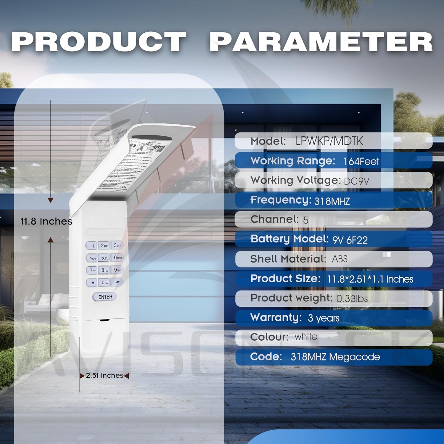 1 for LPWKP/MDTK Megacode 318MHZ Wireless Linear Garage Door Opener Keypad 3-Year-Warranty 1 for LPWKP/MDTK Megacode 318MHZ Wireless Linear Garage Door Opener Keypad 3-Year-Warranty