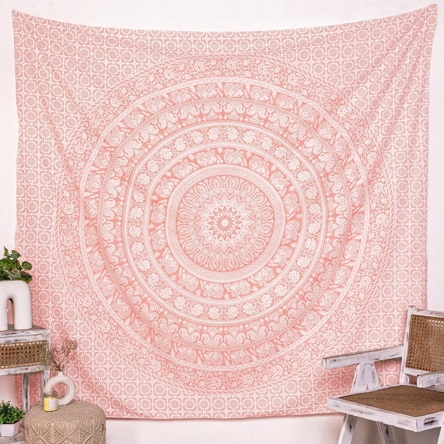 Craft Trade Mandala Elephant Tapestry Pink Hanging Tapestry Boho Hippie Tapestries for Decor Living Room Yoga Meditation and Bedroom
