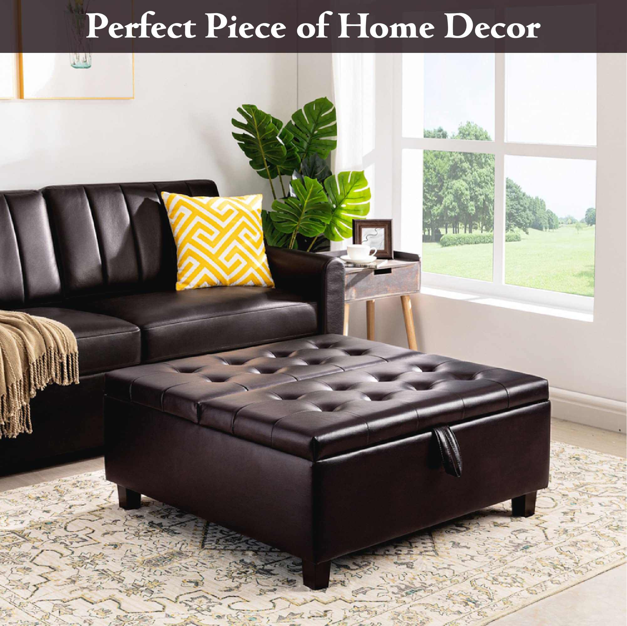 Black Leather Ottoman FiveWillowise Square Faux Leather Coffee