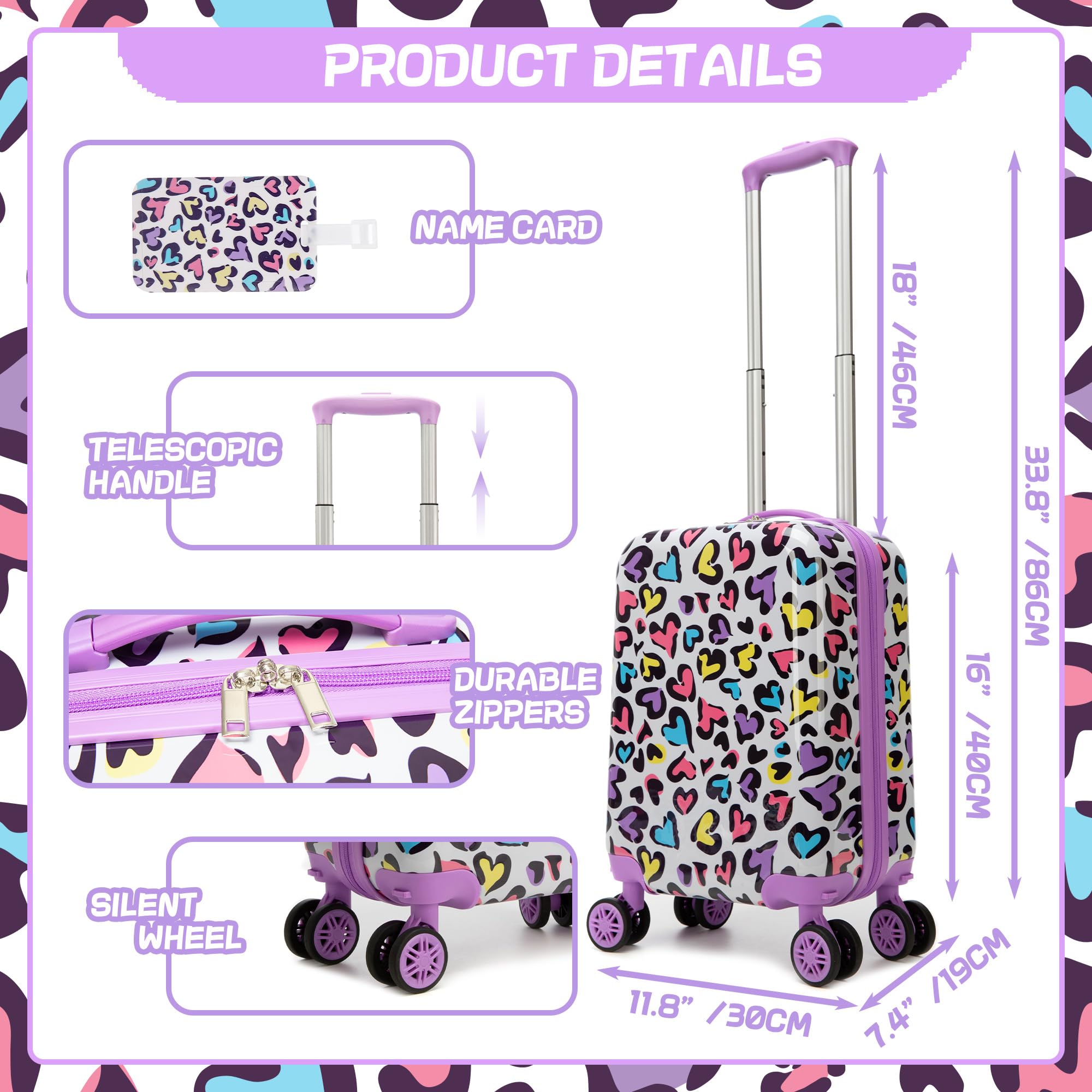 HTgroce 5pcs Set di Valigie per Bambini, Bagaglio a Mano Viaggio Ragazza