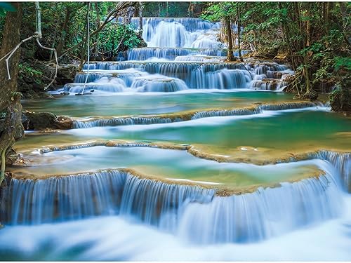 Lxmsja Kit de pintura de diamante en cascada de bosque para adultos principiantes, paisaje natural, manualidades de diamantes para adultos, pintura