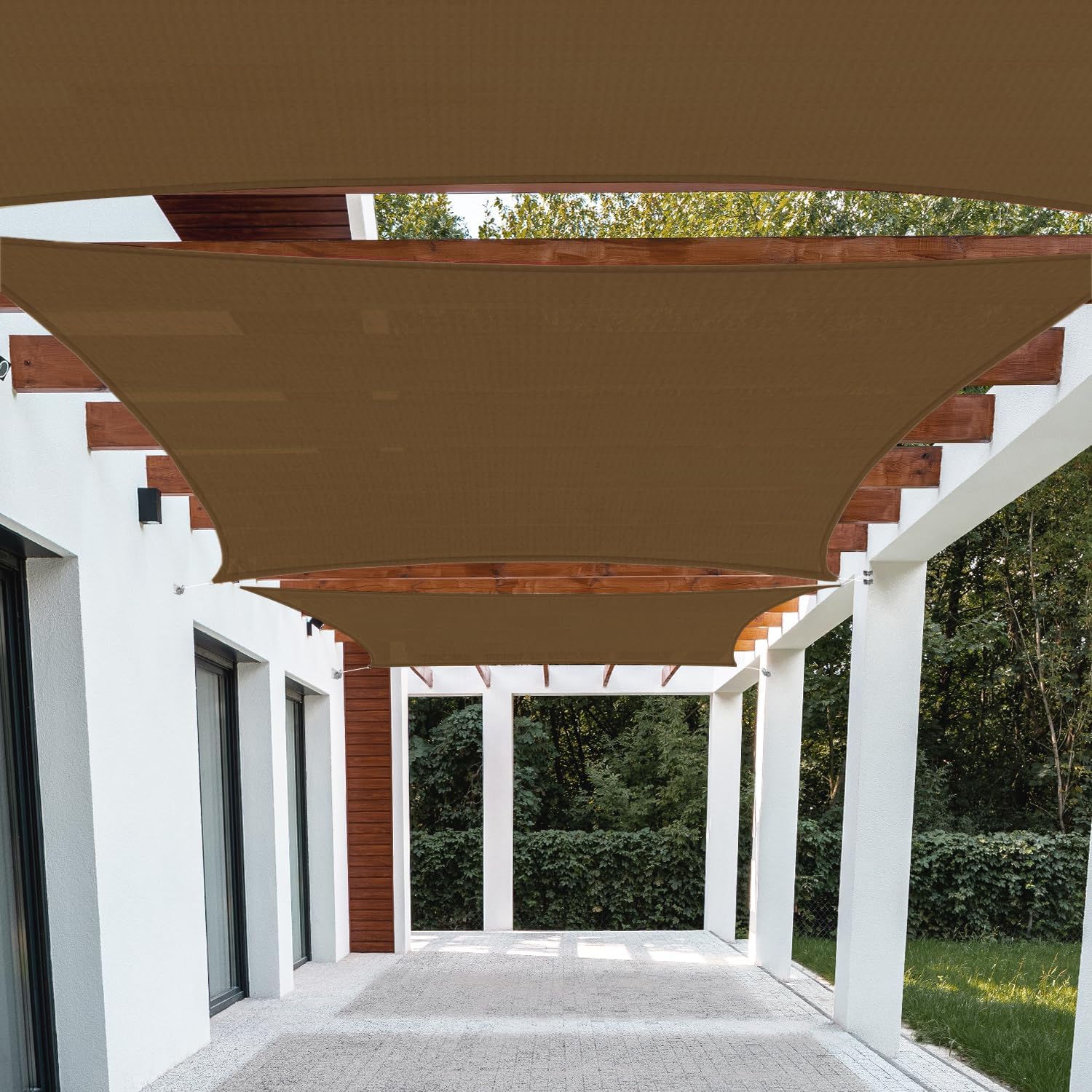 Patio Paradise 12' x 16' Sun Shade Sail Rectangle Canopy Patio Cover Sunlight Block Awning Heavy Duty Commercial Grade for Backyard Lawn Garden Outdoor Activities, Brown