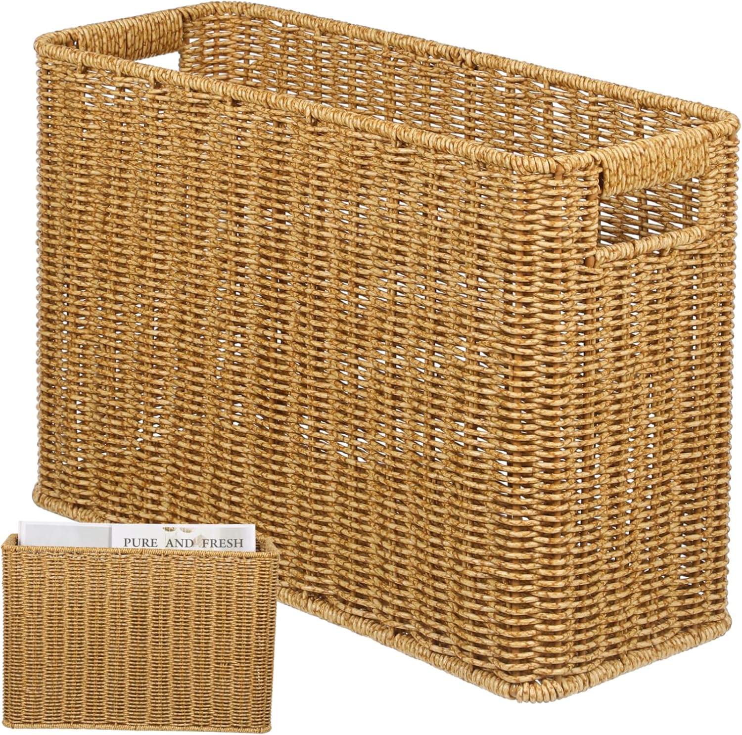 Hollow Handle Woven Basket Capacity Desktop Container for Sundries Organize Home Decor Toys Farmhouse Style Storage Bin Practical Weave Design Natural Material