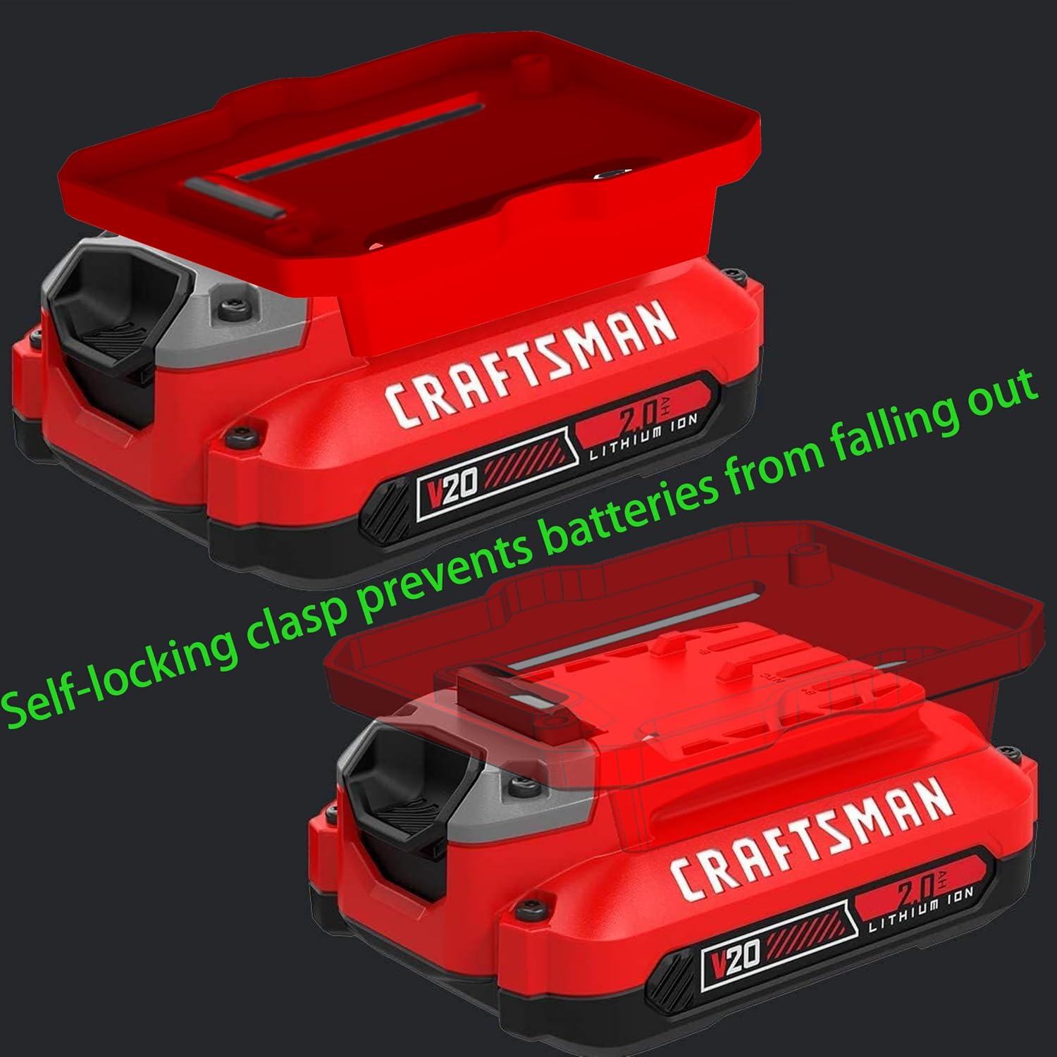 20 Pack Battery Holder for Craftsman 20V Battery, Battery Holder Compatible with Craftsman, Mounts Holder Compatible with Craftsman 20v for CMCB204 CMCB202 CMCB201 CMCS500B(w/40 Screws, No Battery)