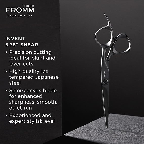 Fromm Professional Invent 5.75 Precision Hair Cutting Shears Ideal for Blunt & Layer Cuts in Gunmetal Japanese Steel Scissors with Semi-Convex Blade for Experienced & Expert Salon Stylists