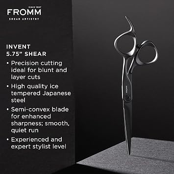 Fromm Professional Invent 5.75 Precision Hair Cutting Shears Ideal for Blunt & Layer Cuts in Gunmetal Japanese Steel Scissors with Semi-Convex Blade for Experienced & Expert Salon Stylists