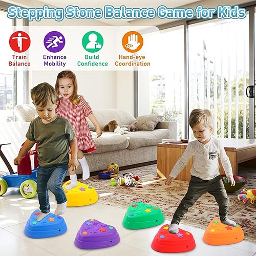Miniatura 9 de Balance Stepping Stones for Kids, Anti-Slip Rubber Non-Toxic Stackable Sensory Toys, Toddler Obstacle Course Equipment for IndoorOutdoor Play, Gift