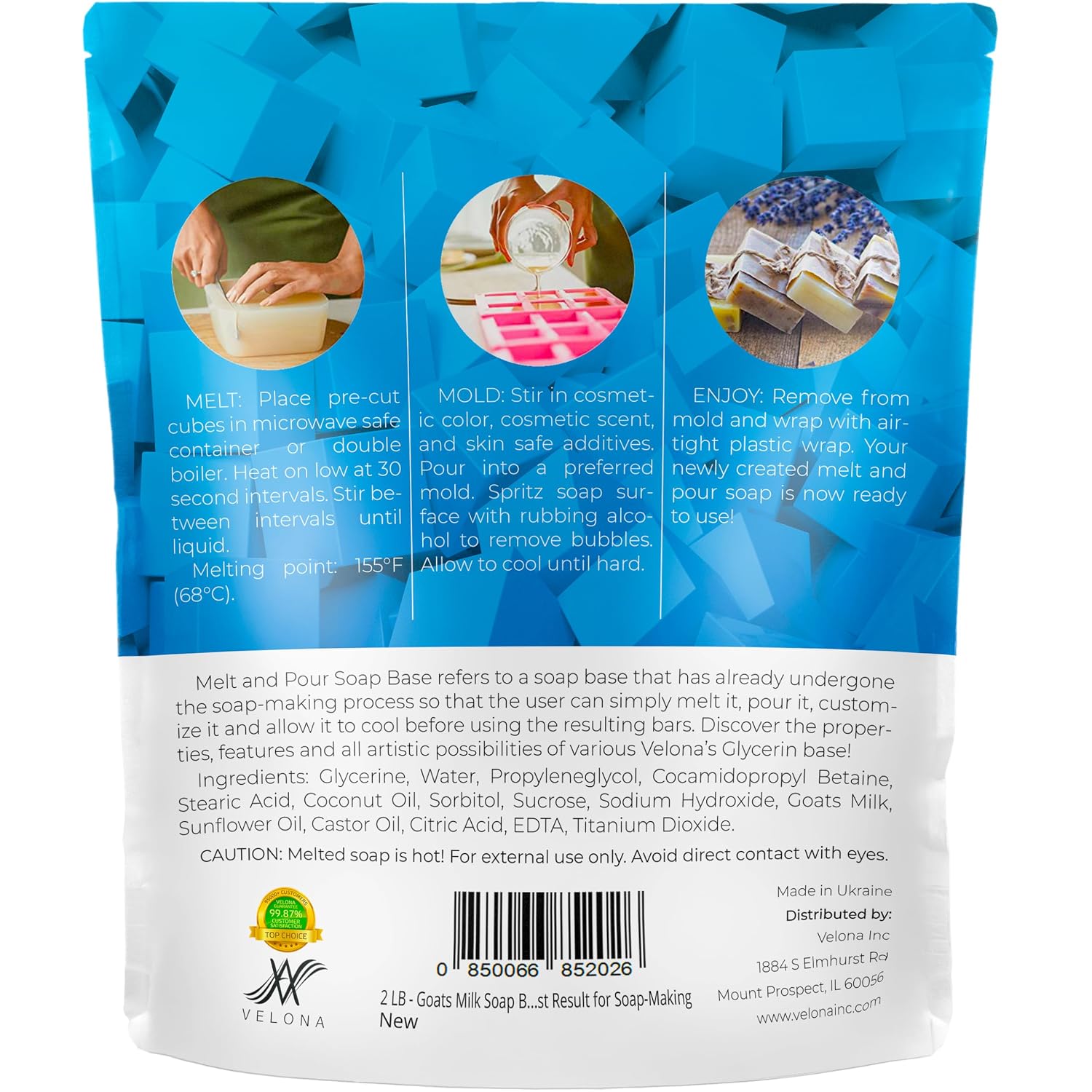 velona 2 LB - Goats Milk Soap Base Pre-Cut Cubes | SLS/SLES Free | Glycerin Melt and Pour | Natural Bars for The Best Result for Soap-Making