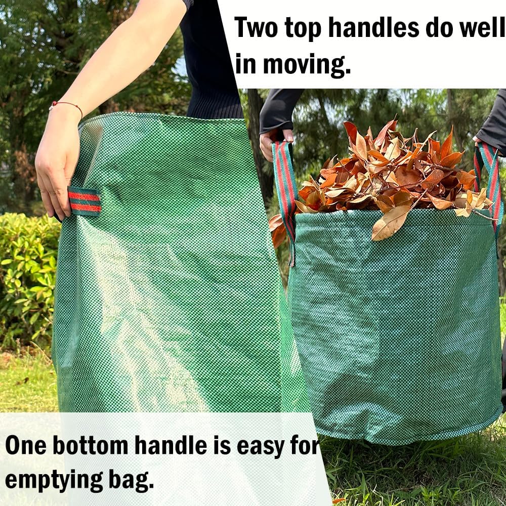 3-Pack 72-Gallon Reusable Yard Waste Bags – Heavy Duty Lawn & Leaf Collection Bags with 3 Pairs Gardening Gloves, 4-Handle Standing Design for Easy Yard Waste Recycling & Disposal”