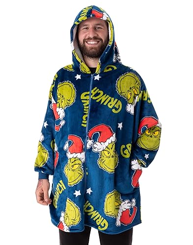 The Grinch Adults Wearable Blanket Hoodie | Blue Adults Zip