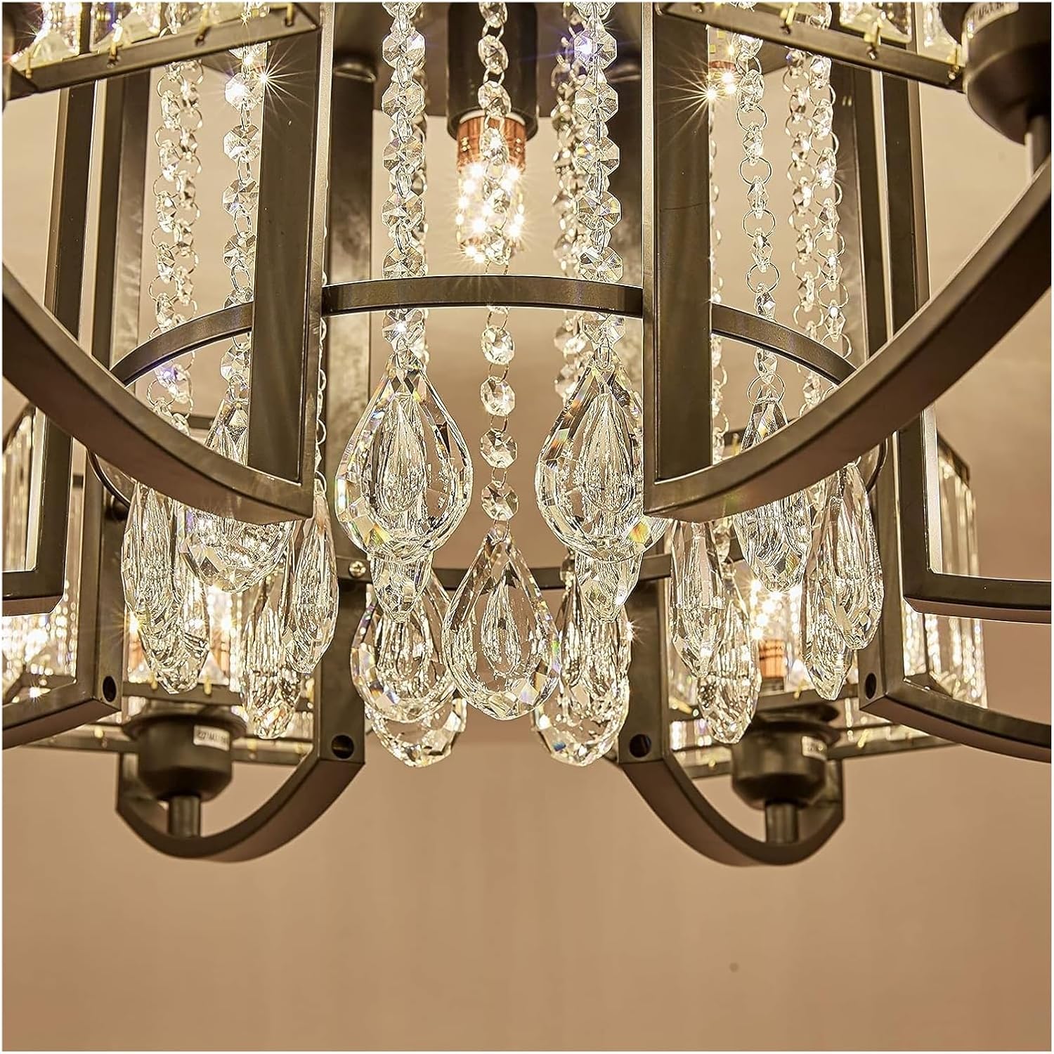Fashion Chandelier Chandelier LED Vintage Industrial Crystal Ceiling Lamp Clear Crystal Drum Prism Shade Pendant Light Living Room Bedroom Restaurant Chandelier