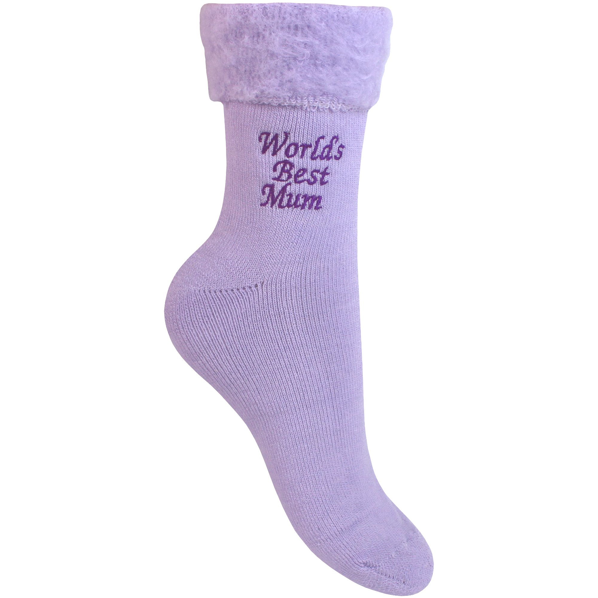 TeddyT's Women's Worlds Best Mum Embroidered Super Soft Thermal Bed Socks (Lilac)