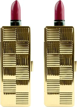 Stephanie Imports Set of 2 Rectangular Vintage Lipstick Cases With Glass Mirror Gold Checker