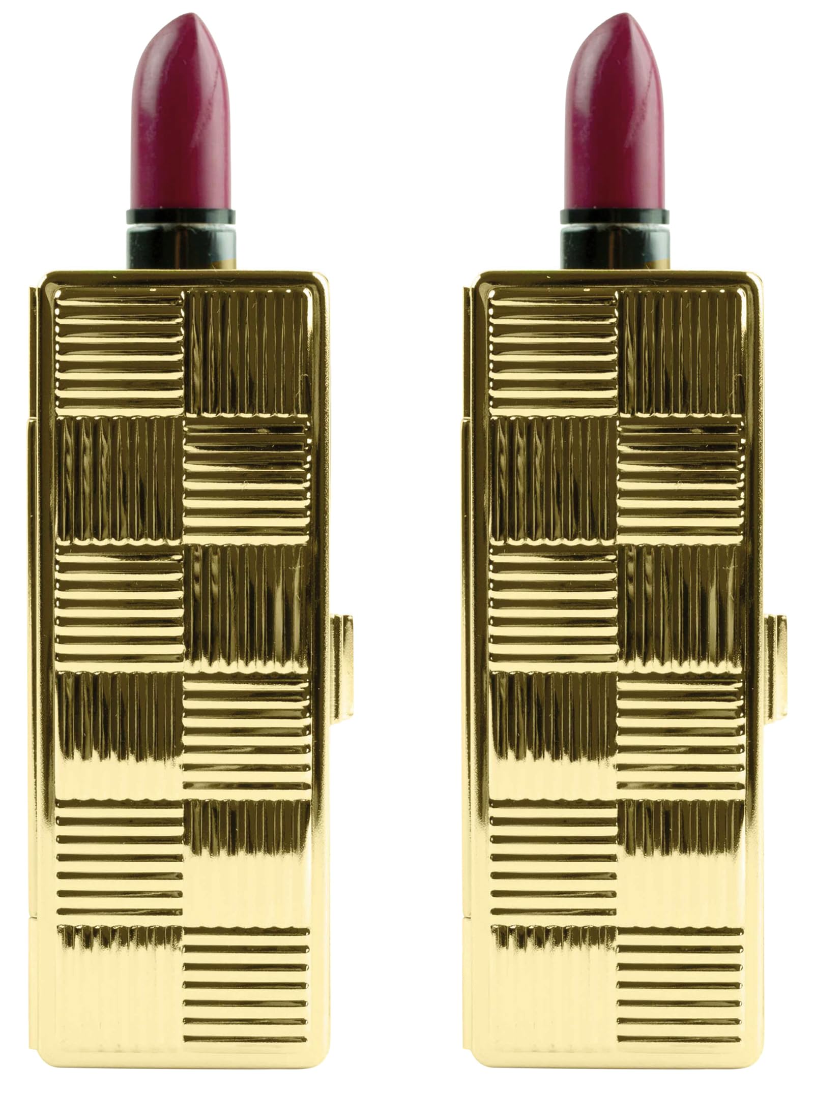 Stephanie Imports Set of 2 Rectangular Vintage Lipstick Cases With Glass Mirror (Gold Checker)