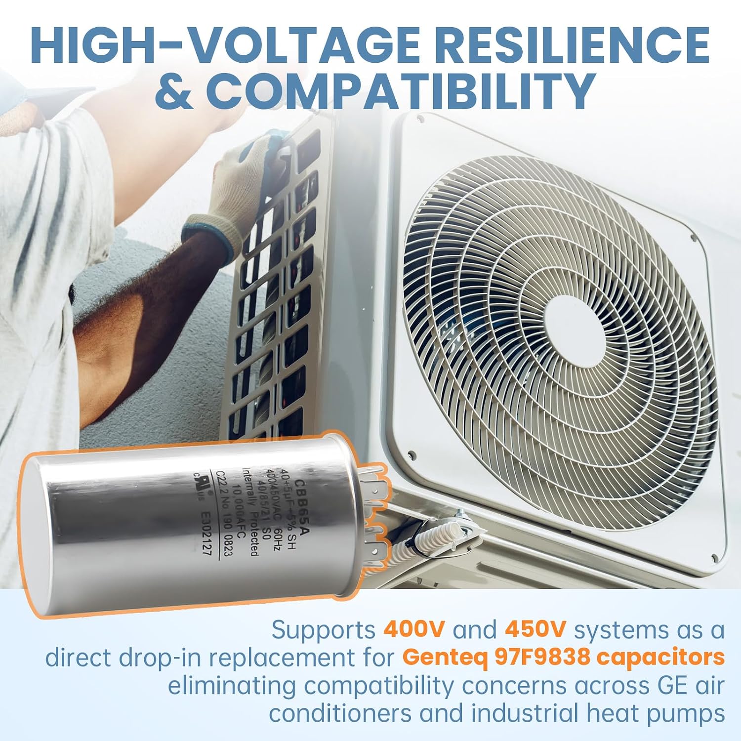 97F9838 40+5 uF MFD Dual Run Capacitor 400/450V - Direct Replacement for Genteq 97F9838 & GE HVAC Systems