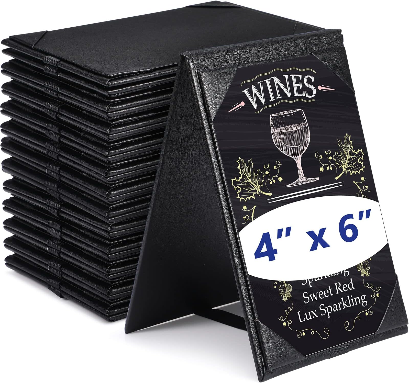 12 Pack Leatherette Table Tents Black PU Leather Menu Covers Bulk 4 x 6 Inch Double Sided Frame Menu Sign Holders 2 Side Menu Folders for Restaurant Coffee Cafe Bar Wedding Drink Dessert