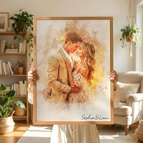 Miniatura 1 de Noni Retrato de pareja de acuarela personalizado de la foto, foto personalizada para pintar arte de pared, lienzo personalizado para pareja, regalo