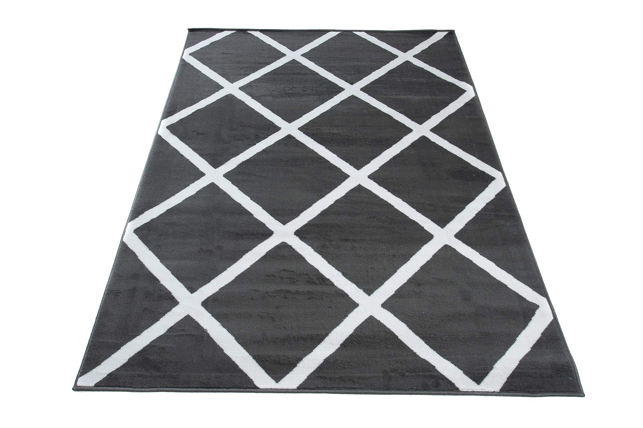 TAPISO Luksusowy dywan z krótkim włosiem, ciemnoszary, biały, nowoczesny, geometryczny, kratka, wzór kwadratowy, do salonu, Ökotex 250 x 300 cm