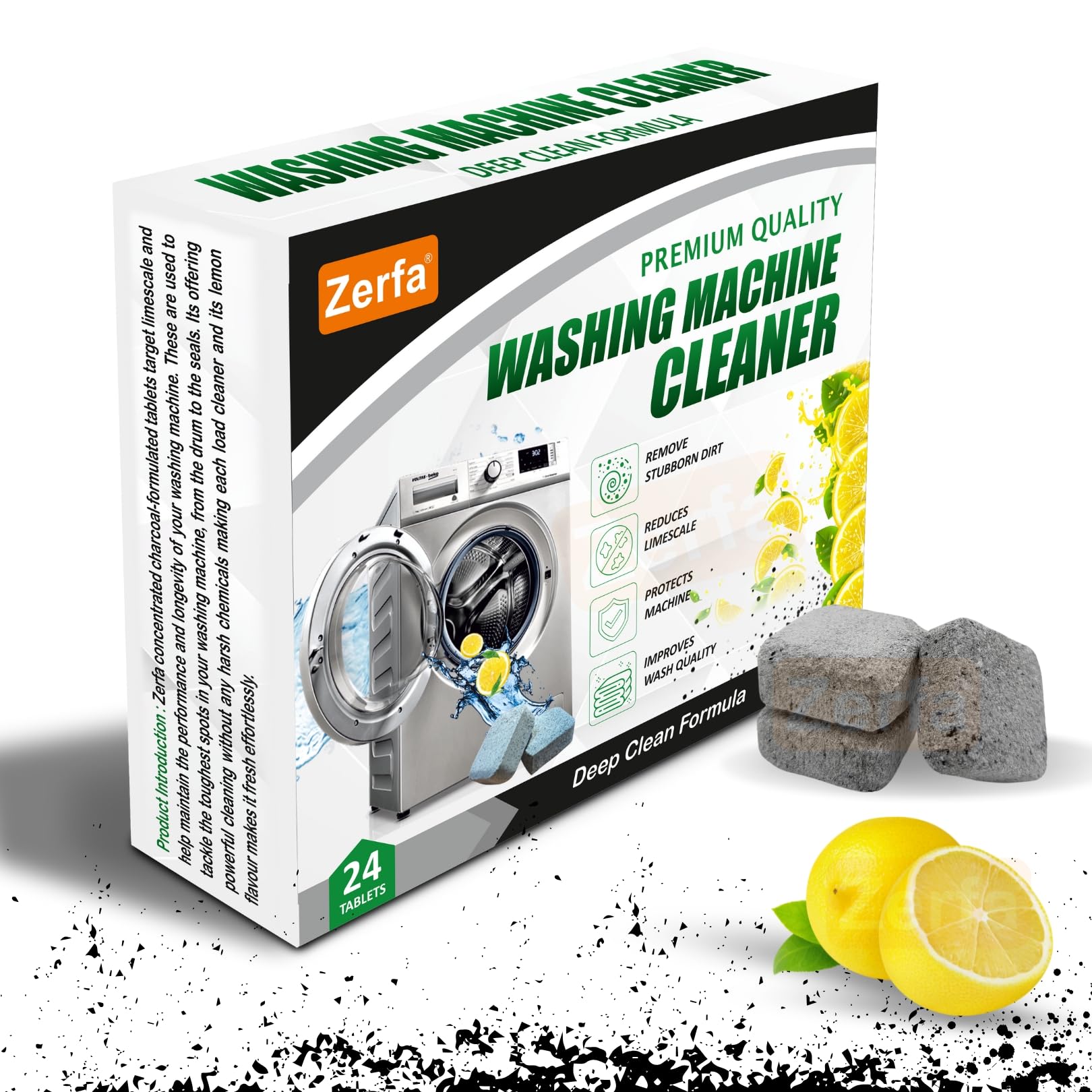 Zerfa Charcoal & Lemon Scented Washing Machine Deep Cleaning Descaler Tablets for Washing Machine Deep Cleaner for All Front and Top Load Machines with Descaling and Stain-Removing (B0DHFGV67V) Amazon Price History, Amazon Price Tracker