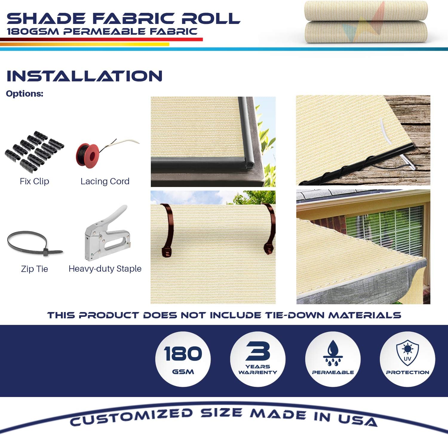 Windscreen4less 8' x 75' Shade Cloth 75% Wind Screen Sun Block Fabric Replacement for Outdoor Pergola Window Canopy Backyard Greenhouse, Beige