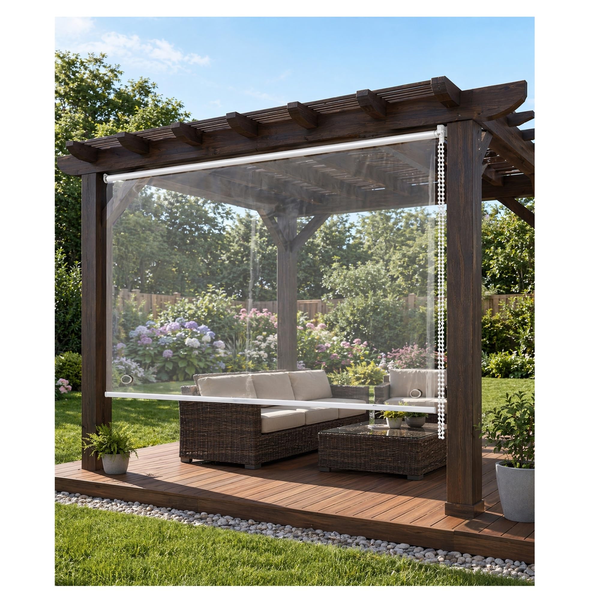 Qweasdf One Color Outdoor Clear Windproof Roller Shade For Balcony Patio Transparent Pvc Blind & Grommet Custom Size Draft Stopper Waterproof Thermal Insulated Soft Vinyl Partition(W150*H200cm/W59.05*H78.74in)